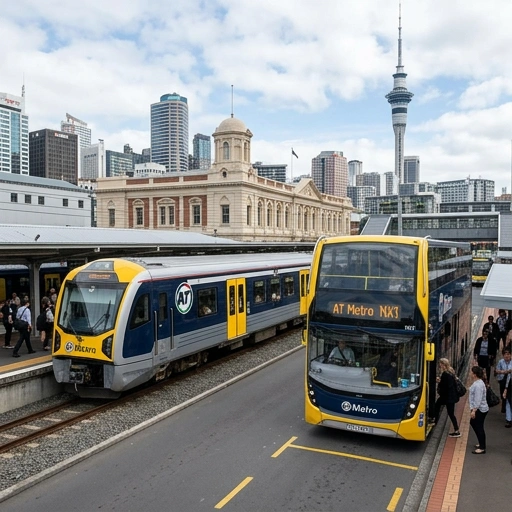 Auckland public transport bus and train at interchange station