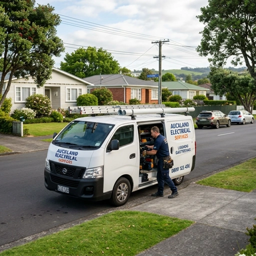 Electrician van parked in an Auckland suburb driveway