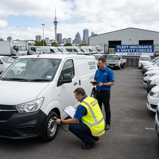 Mechanic performing safety check on commercial fleet vehicle in Auckland