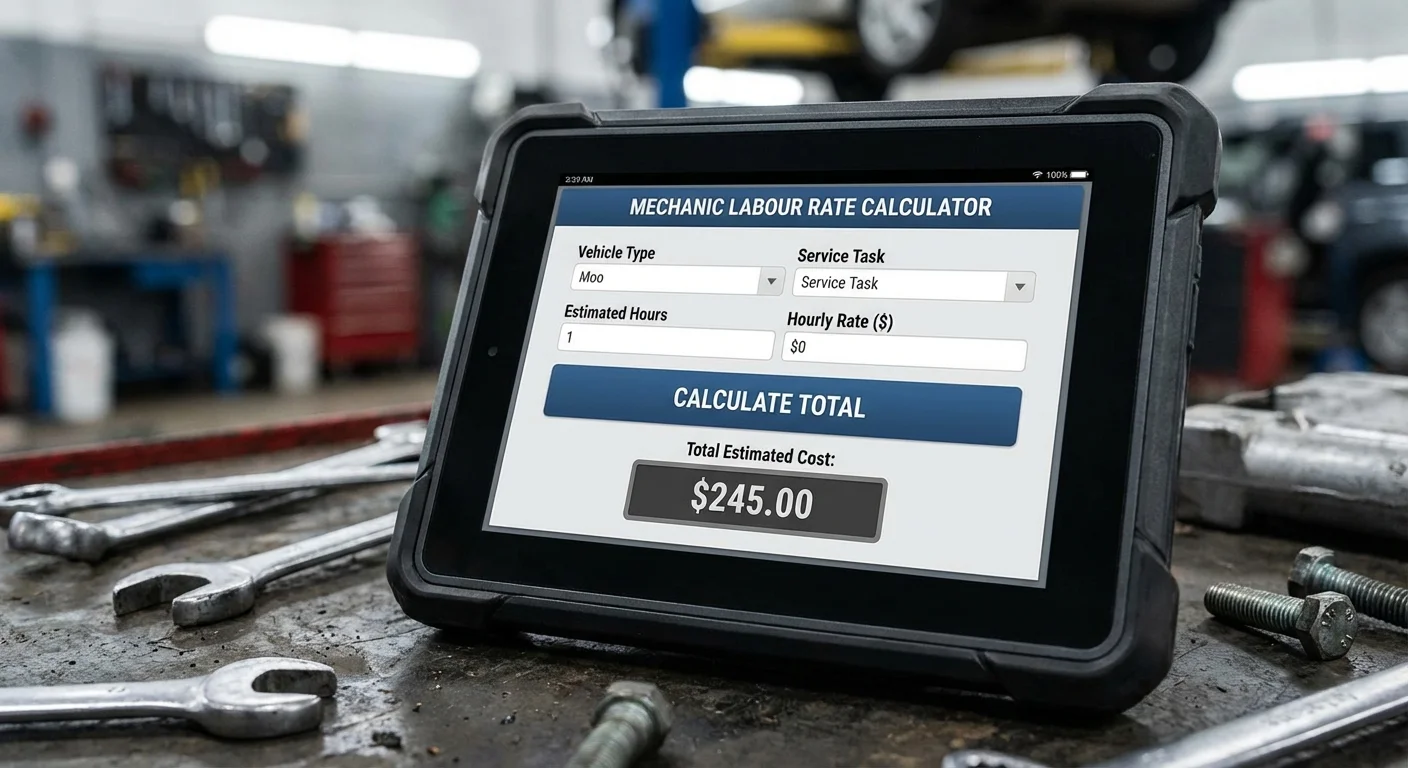 Mechanic labour rate calculator displayed on a tablet screen