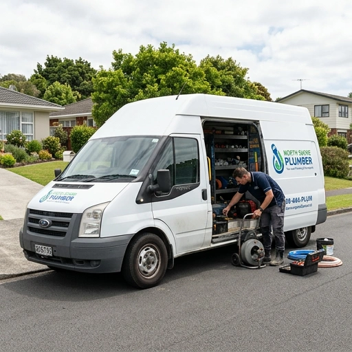 Mechanic performing maintenance on plumber van in workshop