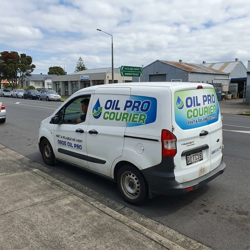 Oil Pro courier van with branding parked in Māngere, South Auckland
