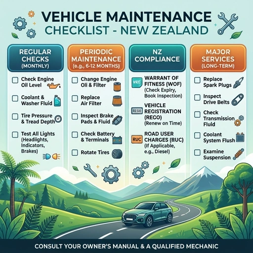 Checklist of vehicle maintenance tasks for New Zealand cars
