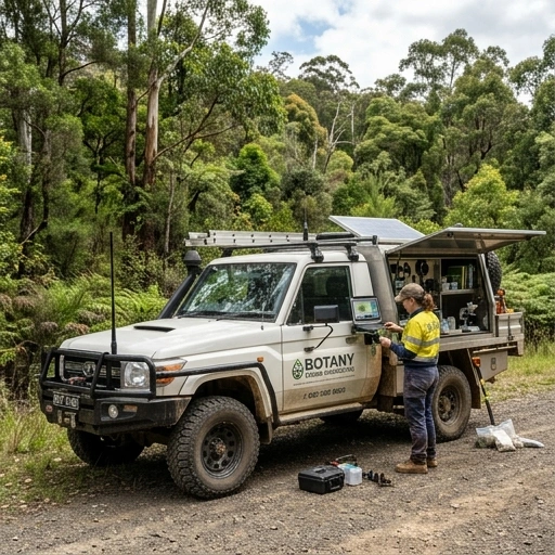 Mechanic performing engine diagnostics on tradie vehicle in Botany