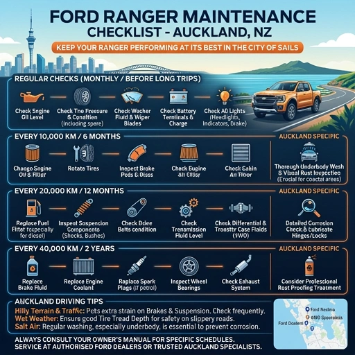 Checklist for Ford Ranger maintenance with tools and parts