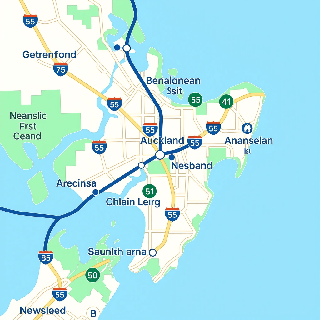 Map highlighting popular Auckland commuter routes suitable for hybrid vehicles
