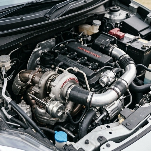 Close-up of Suzuki Swift BoosterJet turbo engine