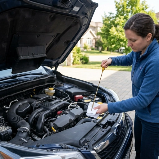 Person checking engine oil level on a Subaru Forester in Auckland