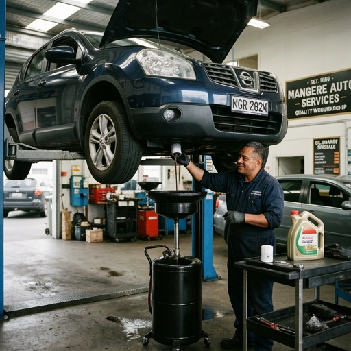 Nissan Qashqai engine oil change service in Mangere workshop