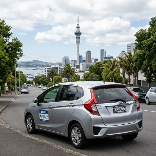 Customer picking up a Honda Fit Hybrid rental car in Auckland