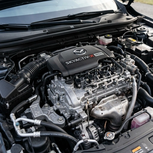 Close-up of Mazda3 SkyActiv-X engine components