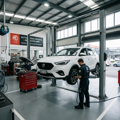 MG ZS in a modern Auckland workshop undergoing service