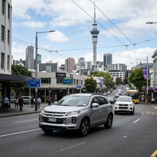Mitsubishi ASX parked on an Auckland street with cityscape in background