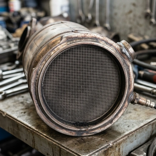 Close-up of a Diesel Particulate Filter on a diesel vehicle exhaust system