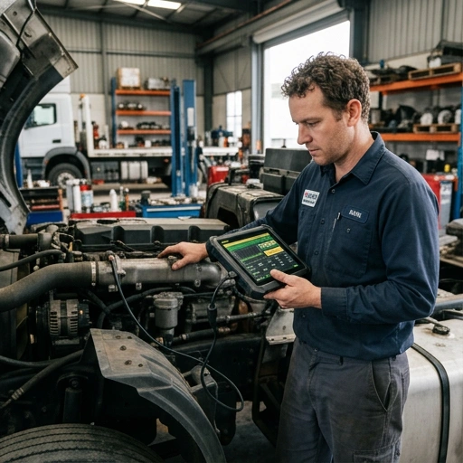 Oil Pro technician using a digital diagnostic tool in a vehicle