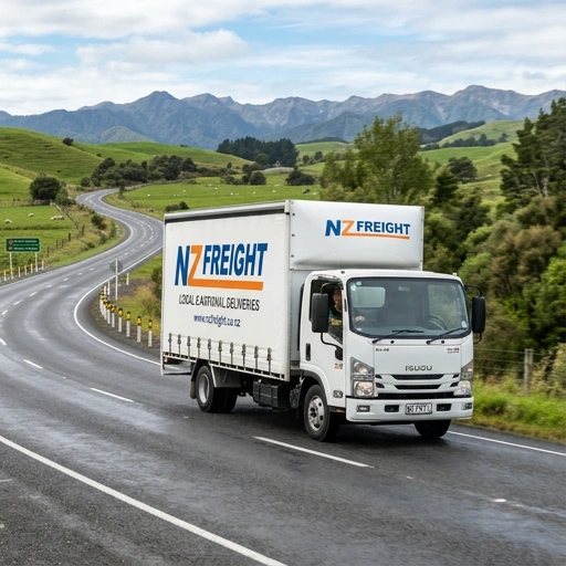 Isuzu N-Series truck transporting cargo on New Zealand highway