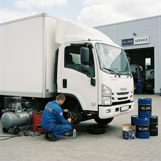 Oil Pro mobile mechanic servicing an Isuzu N-Series truck in Auckland