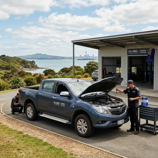 Oil Pro branded mobile servicing van parked outside a home in Auckland