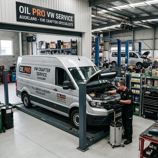 Oil Pro branded VW Crafter service banner with contact number 0226179442
