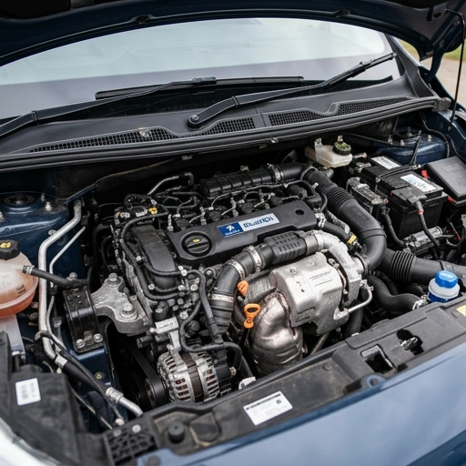 Close-up view of Peugeot Expert BlueHDi engine components showing AdBlue system