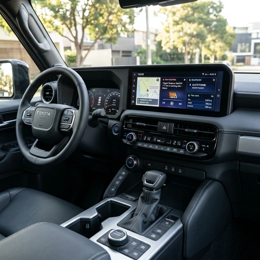 Toyota LandCruiser Prado dashboard with infotainment touchscreen and controls