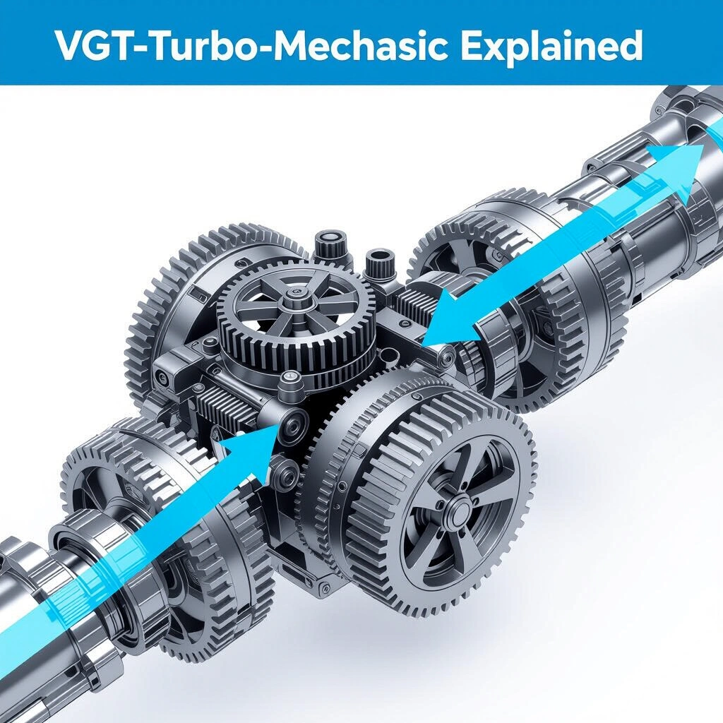 Diagram showing Variable Geometry Turbo mechanism with moving vanes