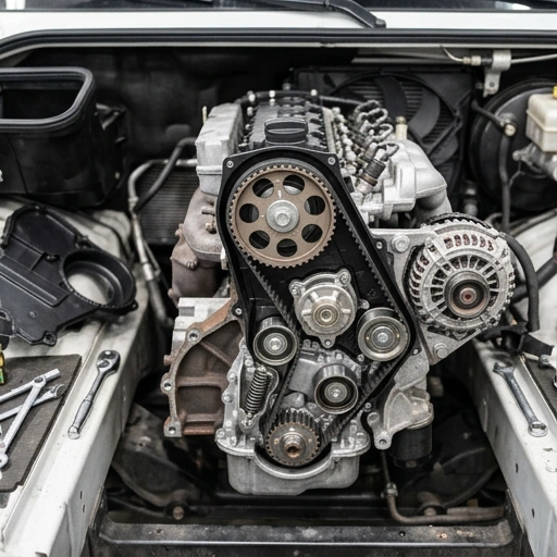 Close-up of VW Crafter EA288 engine timing belt under the hood