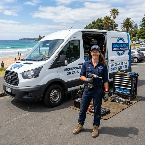Mobile mechanic technician in Oil Pro branded uniform ready to service a vehicle in Beachlands