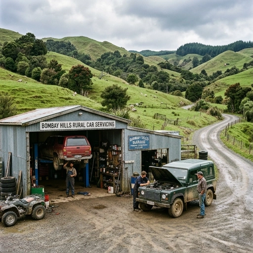 Mobile mechanic servicing a car on a rural property in Bombay Hills