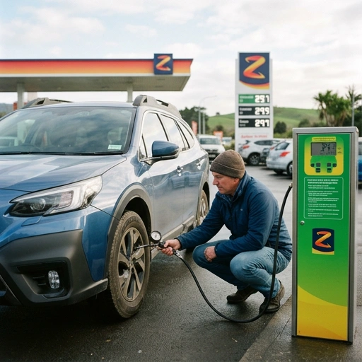 Person checking car tyre pressure on New Zealand roadside