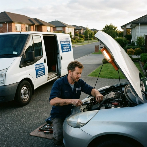 Mobile mechanic working on a car in Hobsonville with Oil Pro branded van