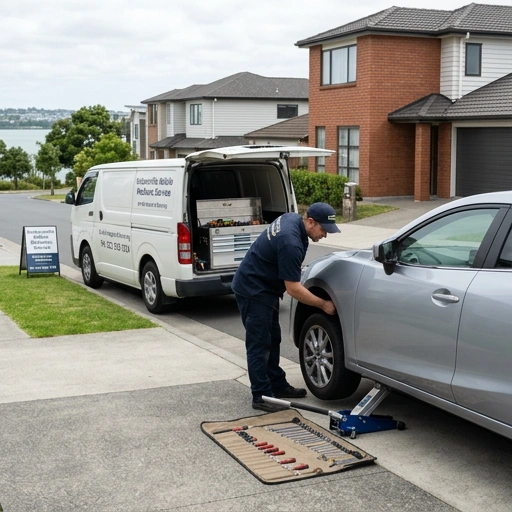 Mobile mechanic servicing a car in a Hobsonville driveway