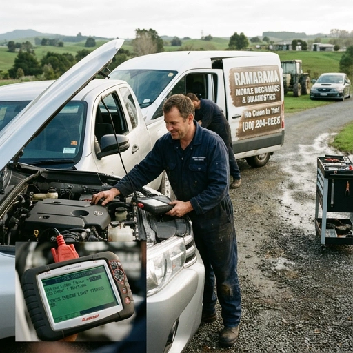 Mobile mechanic performing car diagnostics for check engine light in Ramarama
