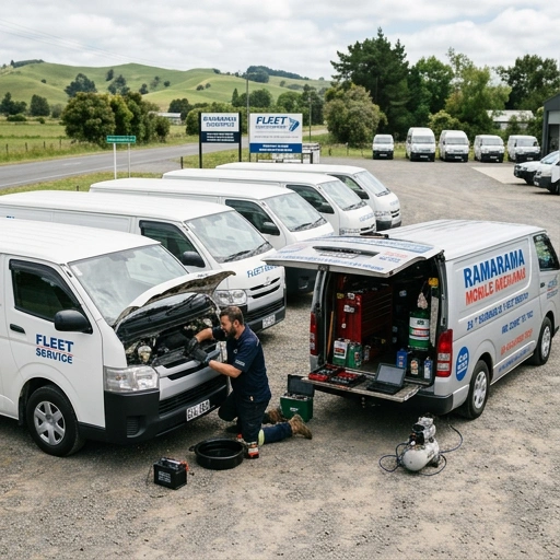 Mobile mechanic servicing a light commercial vehicle near the SH1 freight corridor in Ramarama