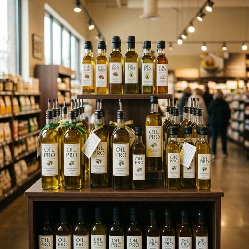 Display of various engine oil bottles with Oil Pro branding