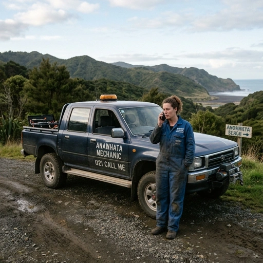 Mobile mechanic van parked near Anawhata coast ready for call-out service