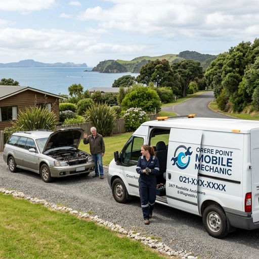 Mobile mechanic van arriving at Orere Point with tools ready for onsite repairs