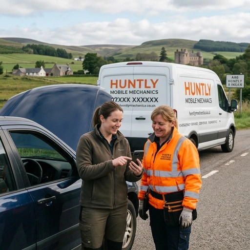 Customer booking mobile mechanic service on phone in Huntly