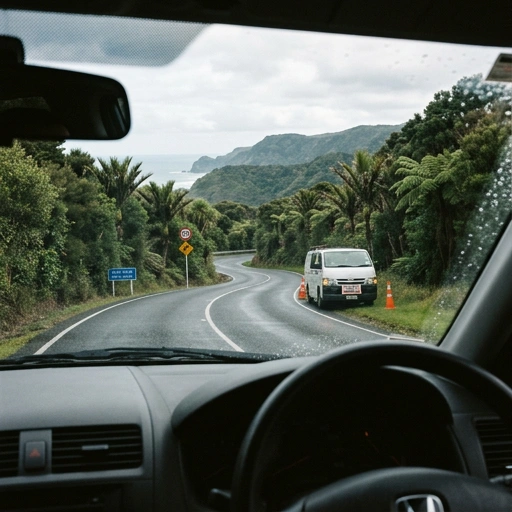 Mobile mechanic servicing a car parked by rural SH1 with Waikato farmland in the background