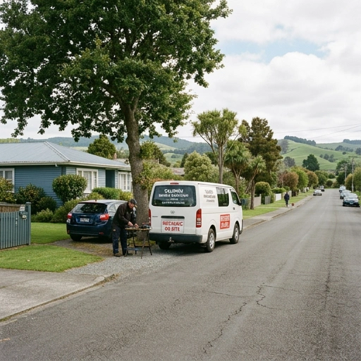 Mobile mechanic parked on a quiet Taupiri residential street performing car servicing