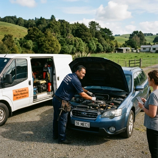 Mobile mechanic hands holding phone showing booking confirmation in rural vineyard setting